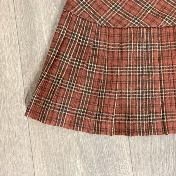 Aakaa Pleated Plaid Mini Skirt High Rise waist Brown Size Small Preppy Academia - Picture 5 of 11